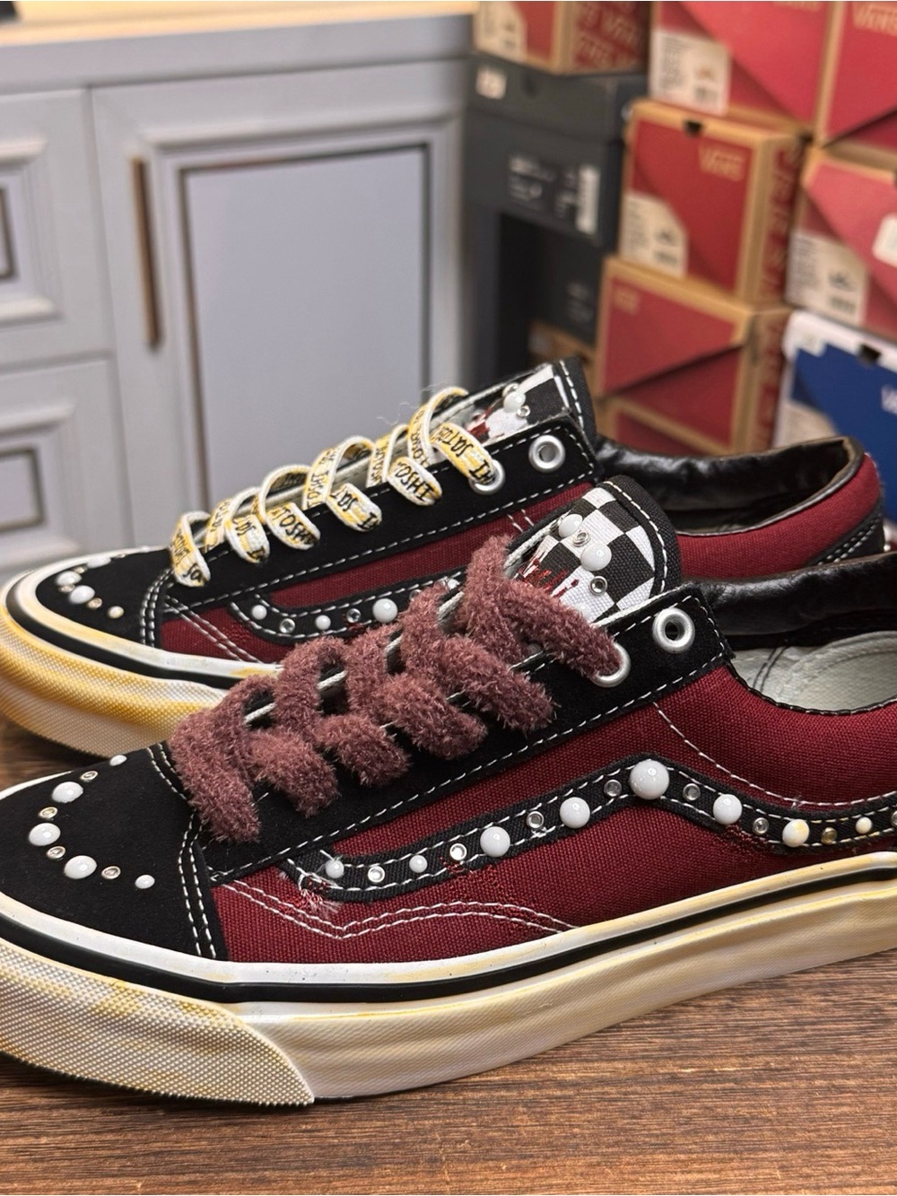 Women’s Burgundy and Black Low-Top Fashion Sneakers